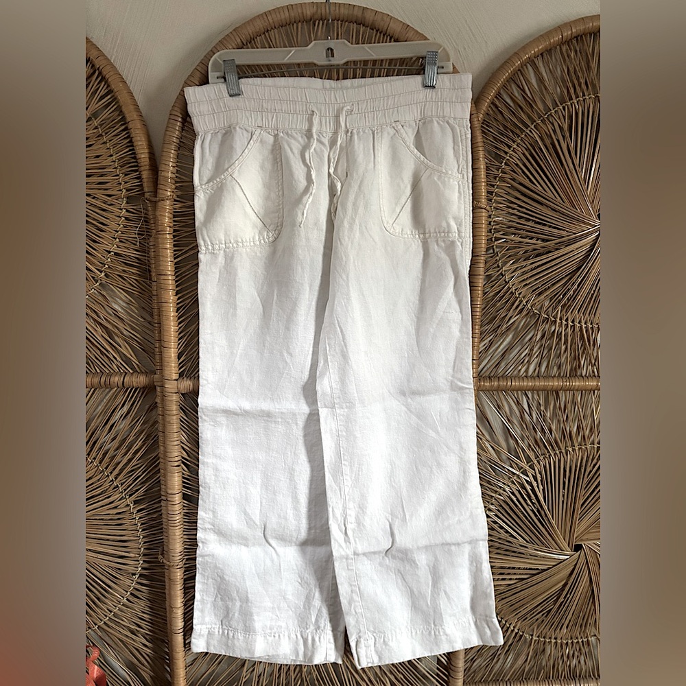 Athleta White Wide Leg Linen Pants